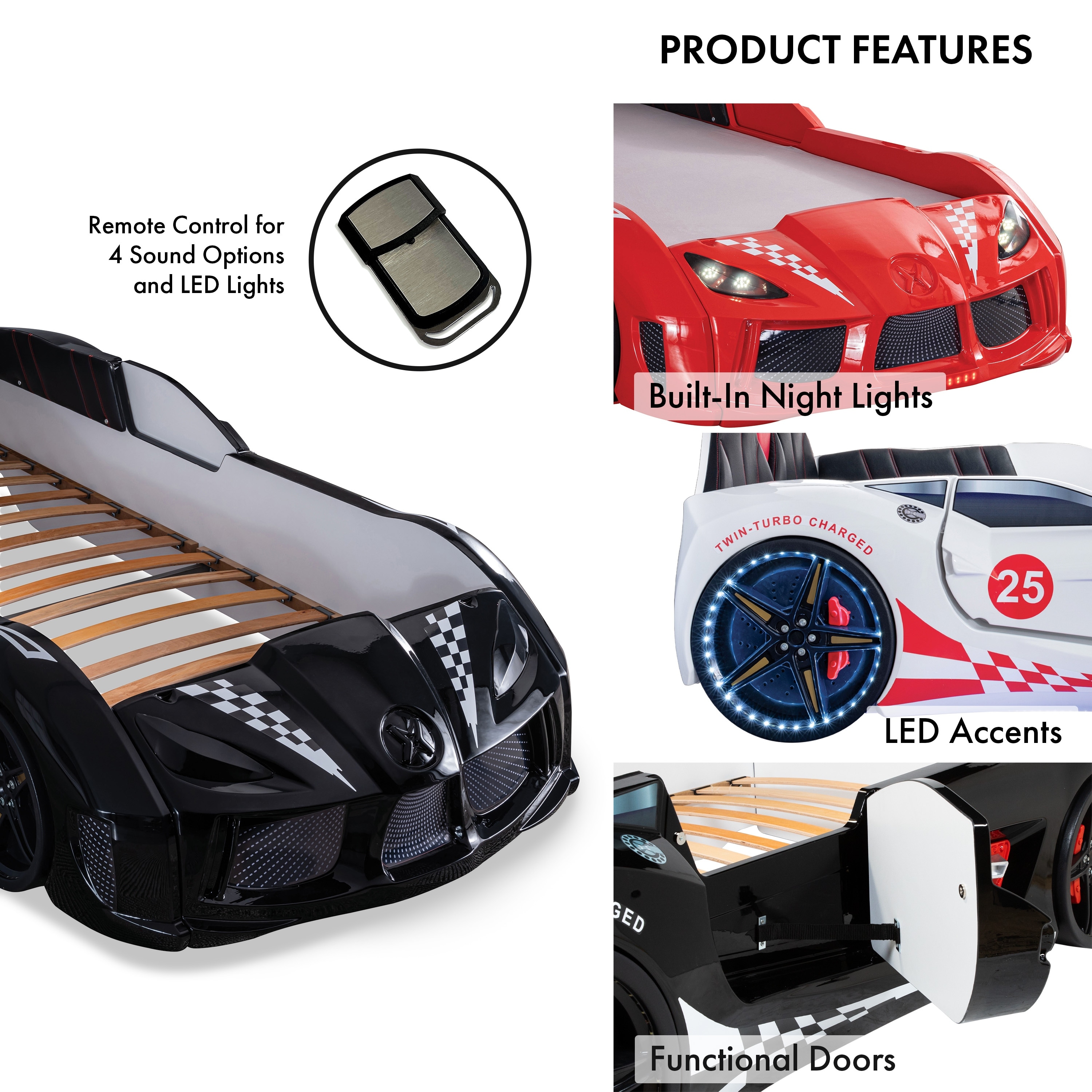 La Vetta Modern Twin Platform Car Bed with LED Lights and Handheld Remote  by Furniture of America - On Sale - Bed Bath & Beyond - 35483505