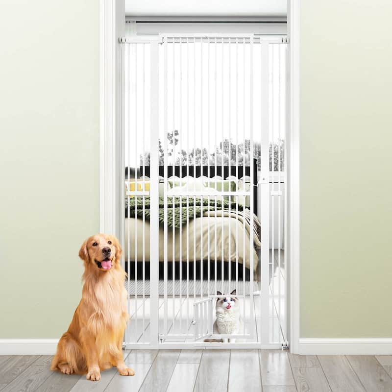 Costway 59"/67.5" Extra Tall Pet Gate with 30.5”-41” Width & 2 - White