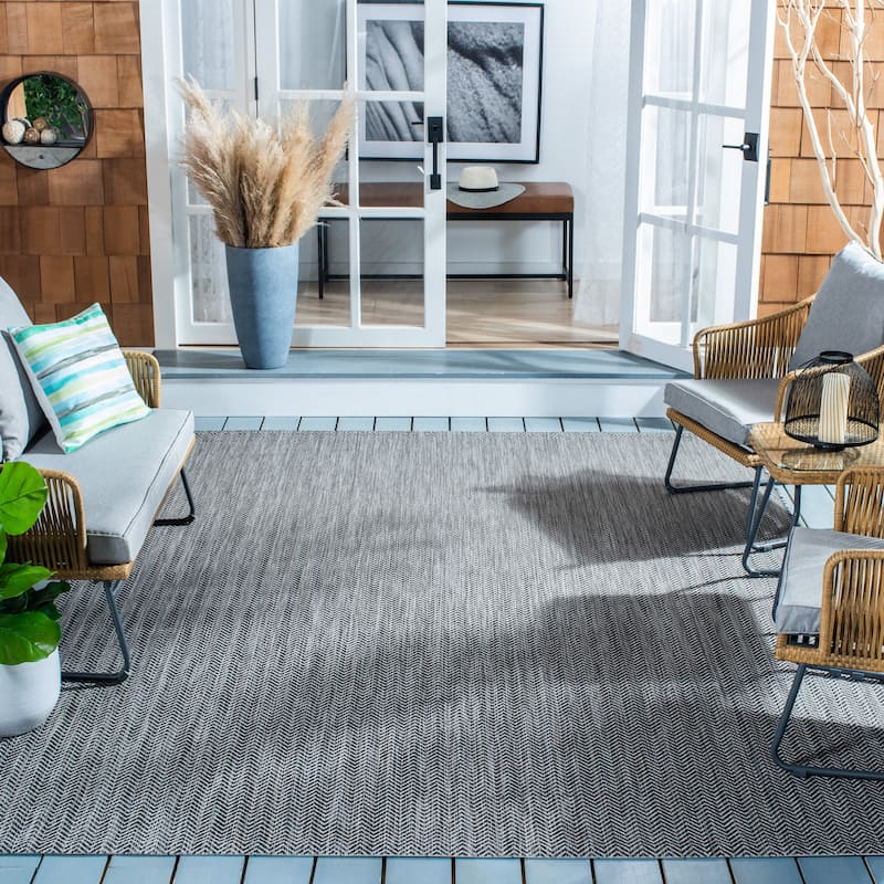 SAFAVIEH Courtyard Ilmur Indoor/ Outdoor Waterproof Patio Backyard Rug - 10' x 14' - Black/Beige
