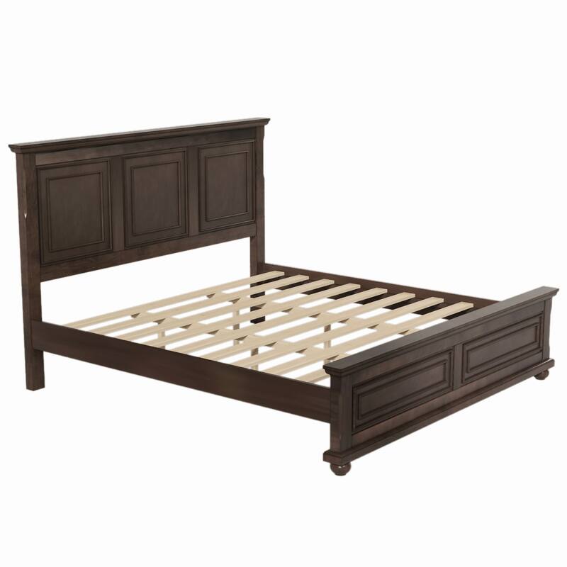 Traditional Pinewood Platform Bed with Slats Support