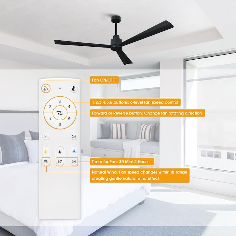 52-inch Modern Indoor Outdoor 6-Speed Reversible Ceiling Fan with Remote