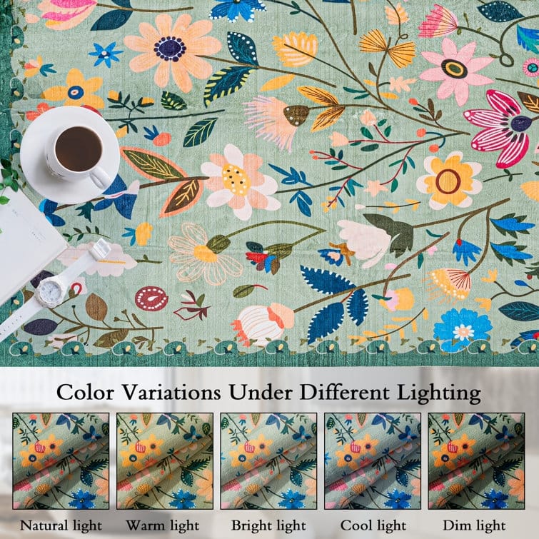 Nature Floral Non-Slip Machine Washable Colorful Modern Area Rug