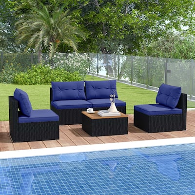5 PCS Rattan Sofa Set Patio Conversation Set Outdoor Wicker Furniture Set w/Cushions
