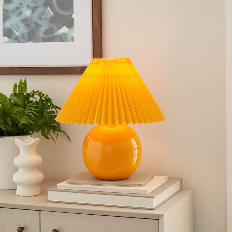 Nourison 13" Round Ceramic Table Lamp with Pleated Shade
