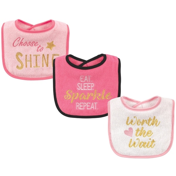 slide 1 of 1, Luvable Friends Baby Girl Cotton Drooler Bibs with Fiber Filling 3pk, Sparkle, One Size - Sparkle - One Size One Size - Sparkle