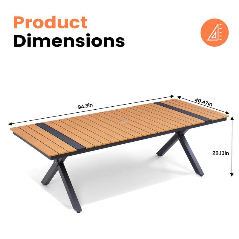 Pellebant Aluminum Rectangular Outdoor Patio Dining Table with Umbrella Hole