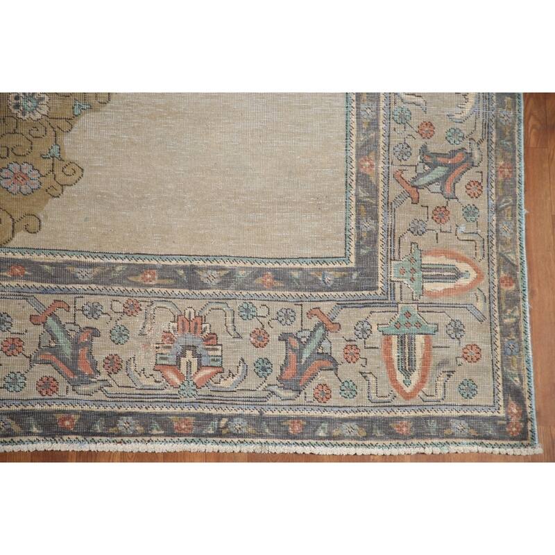 Hand Knotted Oriental 100% Wool Carpet Traditional Medallion Beige & Ivories Tabriz Area Rug - 10' 6'' X 7' 11''