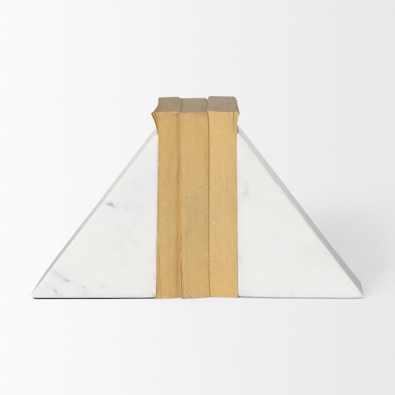 Alec White Marble Pyramid Bookends