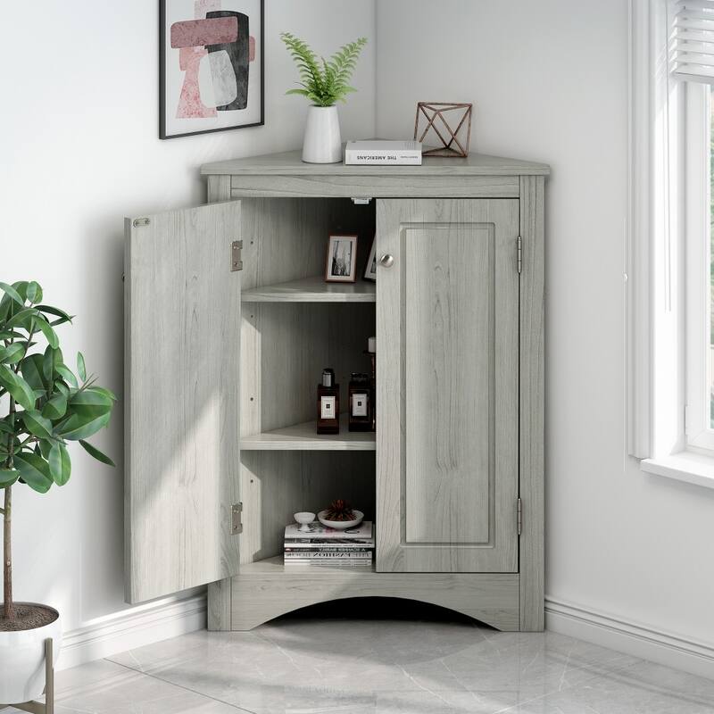 Triangle Bathroom Freestanding Storage Cabinet with Adjustable Shelves