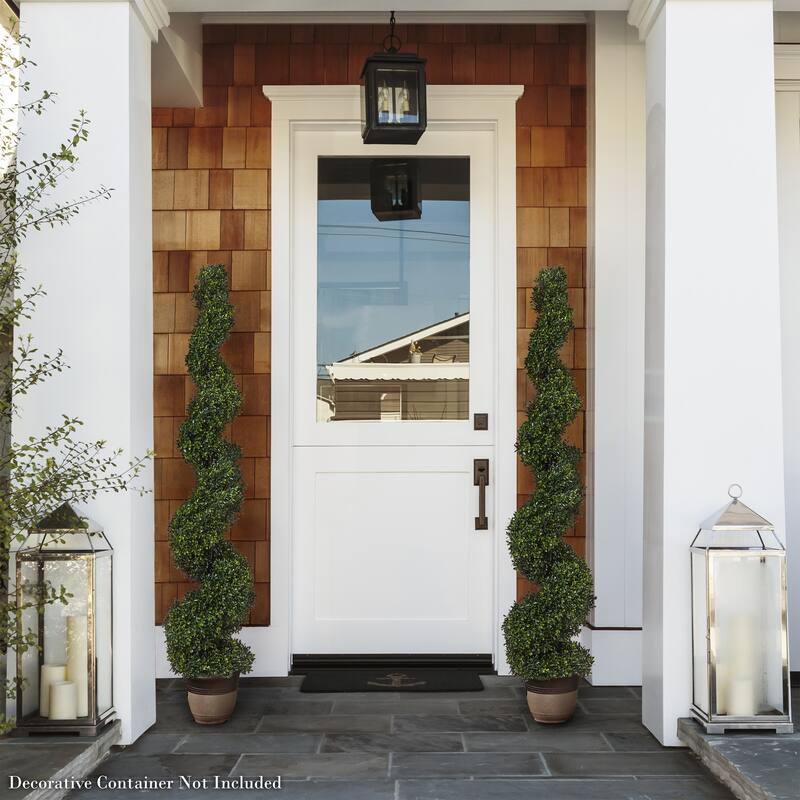 Spiral Topiary Arrangement and Weighted Pot - Faux Boxwood