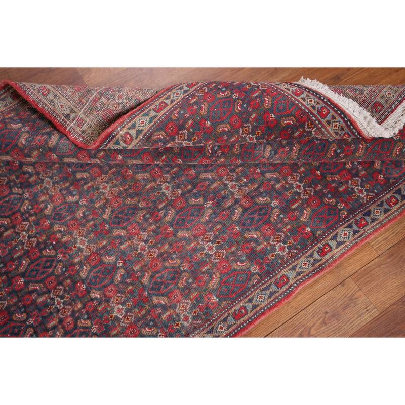 Geometric Bidjar Persian Vintage Runner Rug Hand-Knotted Wool Carpet - 3'6" x 12'2"