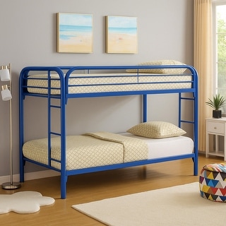 Simply Design Twin Over Twin Bunk Bed with Built-In Ladders, Blue