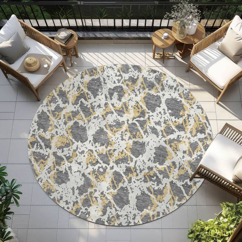 Machine Washable Indoor/ Outdoor Abstract Modern Chantille Rug - Gray - 8' x 8'