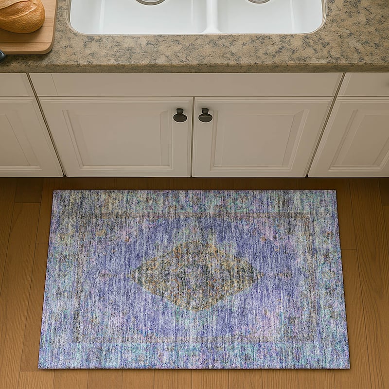 Premium Washable Super Soft Vintage Traditional Mayfield Rug - Purple - 1'8" x 2'6"