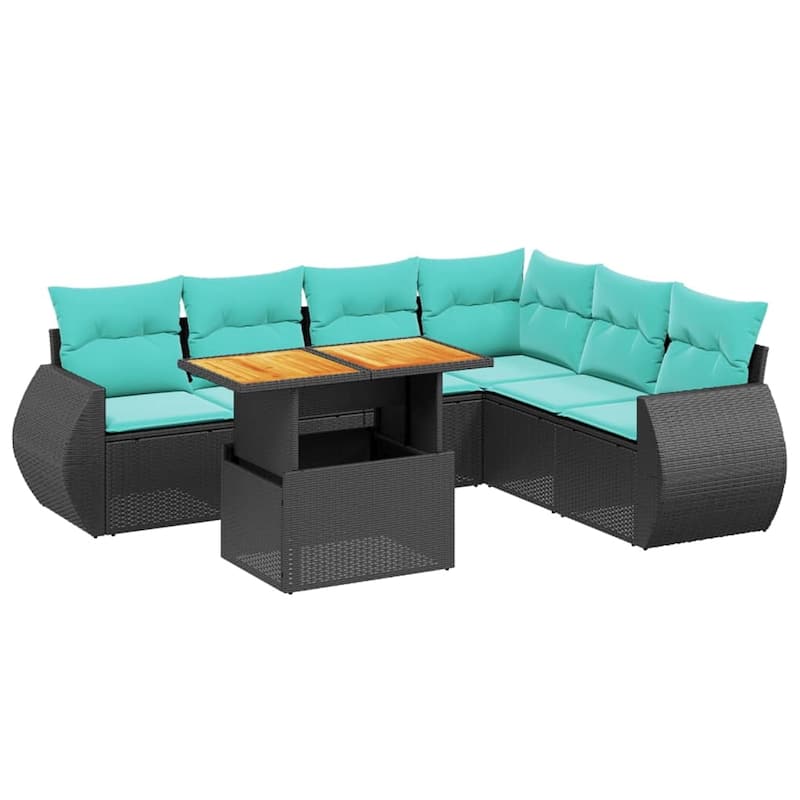vidaXL Patio Sofa Set with Cushions Outdoor Furniture 7 Piece Poly Rattan - 24.4 x 24.4 x 27.2
