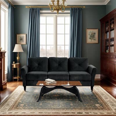 Black Velvet Sectional Couch for Small Spaces
