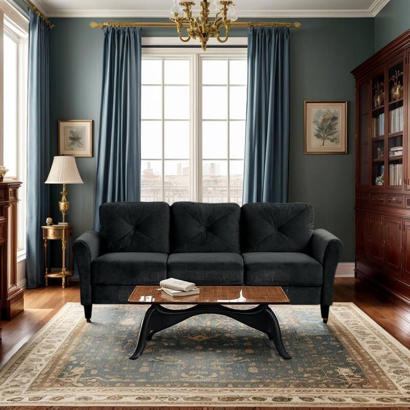 Couch Comfortable Sectional Couches and Sofas for Living Room Bedroom Office Small Space, 3 Seat - Black