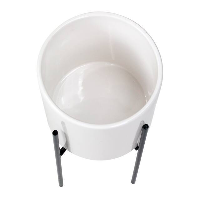 Lonnie Mid Century Ceramic Planter - White 13"H - 13"H x 6.5"W x 6.5"D (Inside pot: 5.5"H x 6"W)