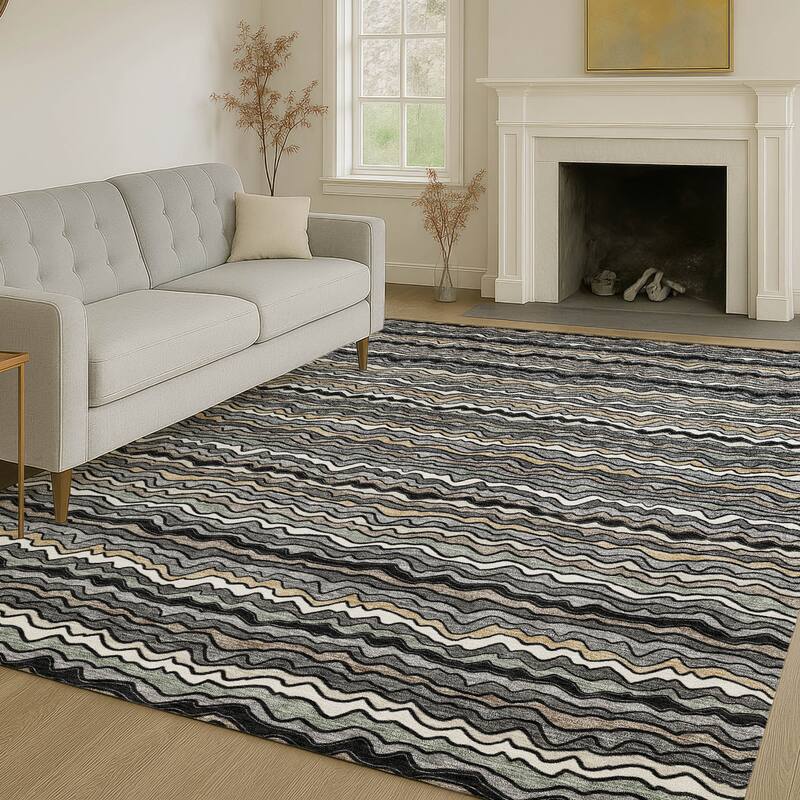 Machine Washable Indoor/ Outdoor Ziggy Stripe Chantille Rug