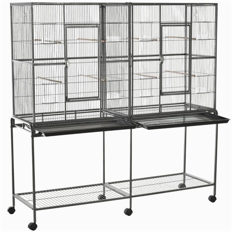 Spacious Metal Bird Cage with Perches, Food Containers & Storage Shelf Ideal for Small to Medium Birds - Black