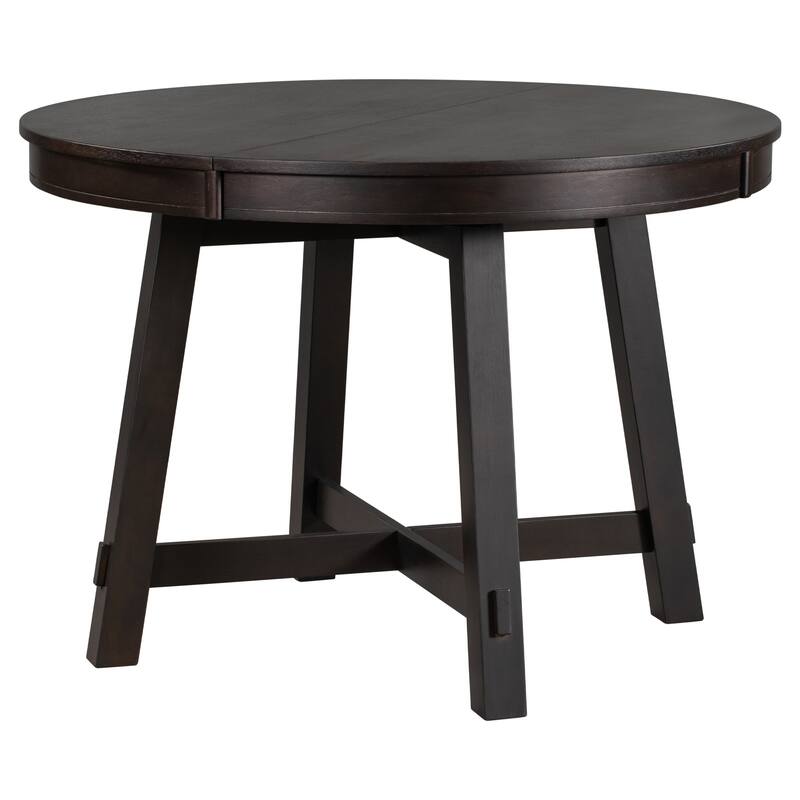 Farmhouse Round Extendable Dining Table with 16" Leaf Wood Kitchen Table