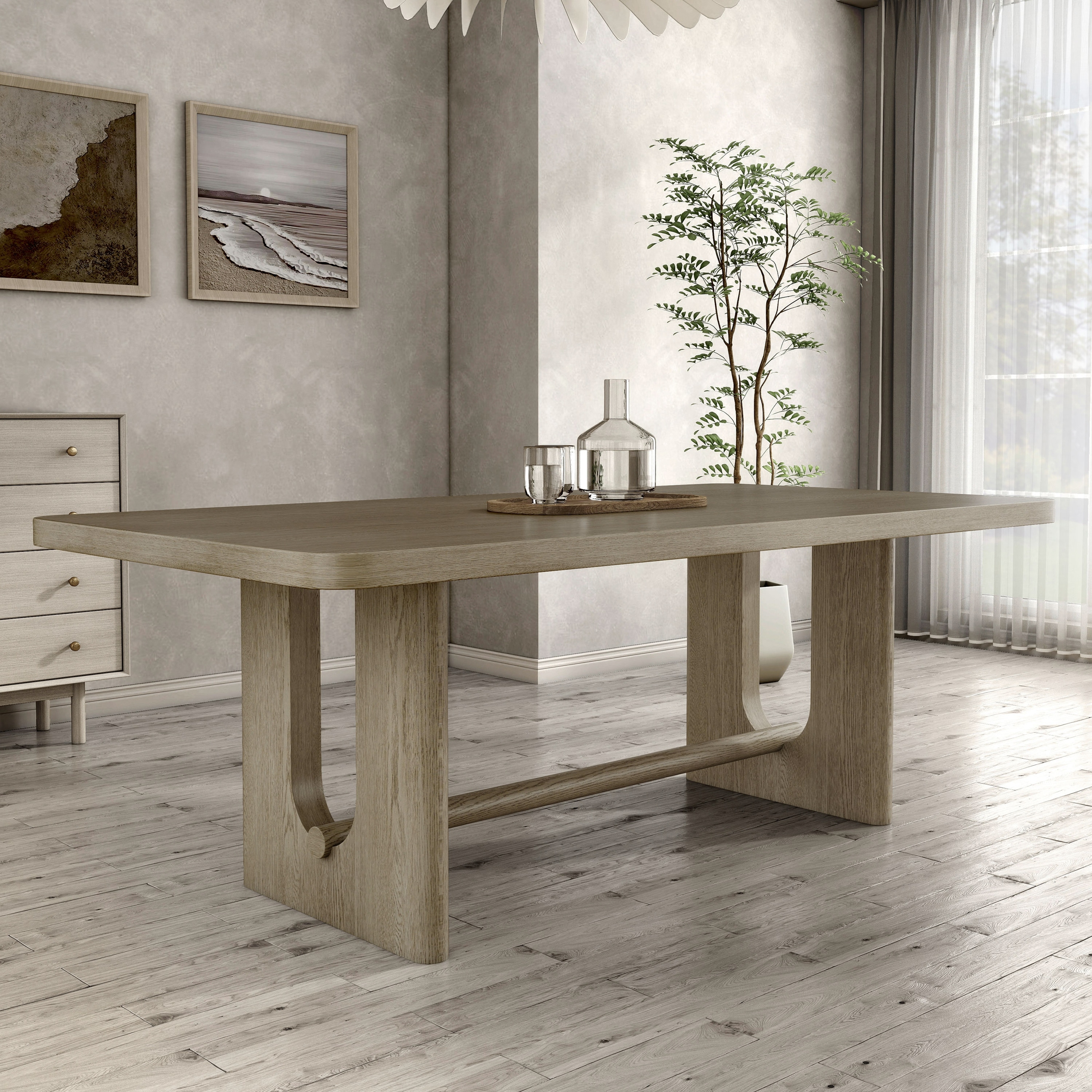 Furniture of America Piez Modern 83-inch Wood Dining Table with Trestle Base