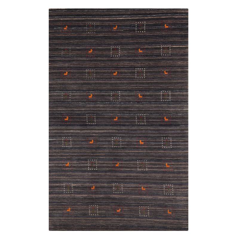 ECARPETGALLERY Hand Loomed Kashkuli Gabbeh Dark Grey Wool Rug - 5'0 x 7'11