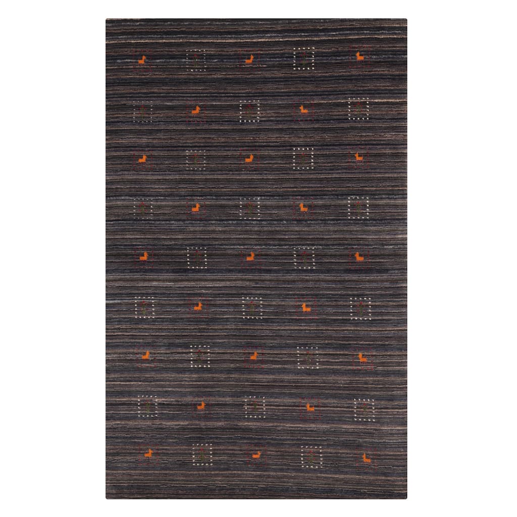 ECARPETGALLERY Hand Loomed Kashkuli Gabbeh Dark Grey Wool Rug - 5'0 x 7'11