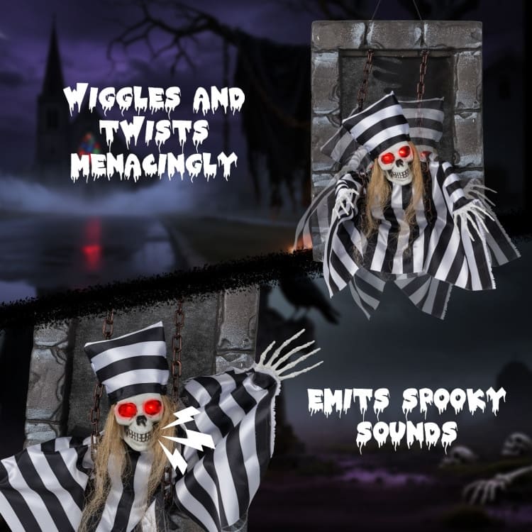 Black-White PE Fabric Animated Halloween Prisoner with Sound and Motion