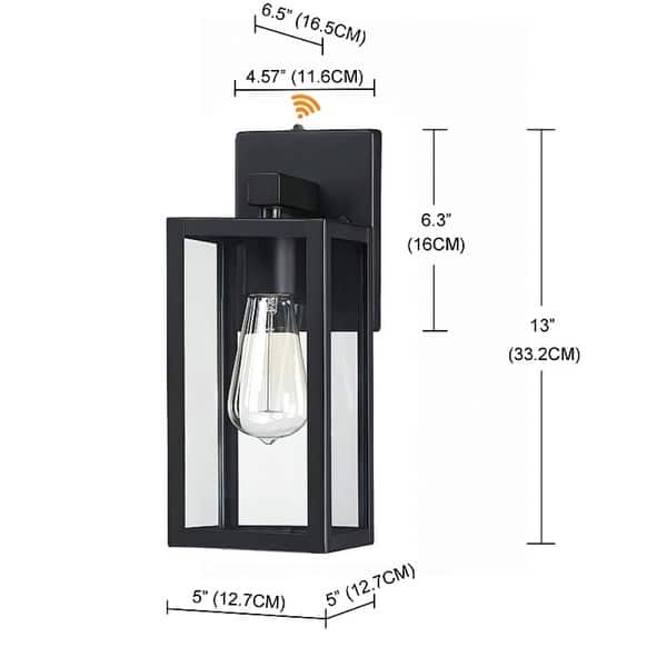dimension image slide 0 of 11, 2-pack 13" H 1-Light Black Outdoor wall Lantern(Dusk to Dawn could be chosen)