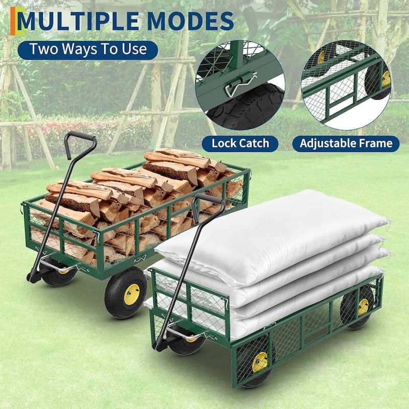 900 lbs Garden Dump Cart with Removable Mesh Sides, Yard Cary Utility Wagon for Lawn Backyard Use