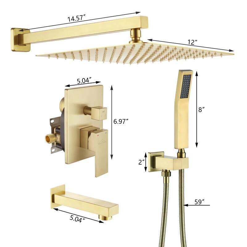 3-Function 12-In Wall Mounted Shower System with Tub Faucet
