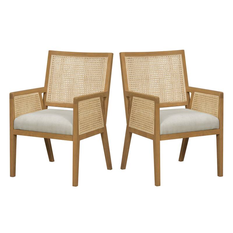 Christopher Knight Home - Set of 2 Coastal Rattan Upholstered Dining Chair with Solid Rubber Wood Frame