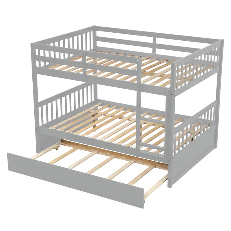 Convertible to 2 Full Size Platform Bunk Bed with Ladder Trundle and Safety Rail,Grey - N/A