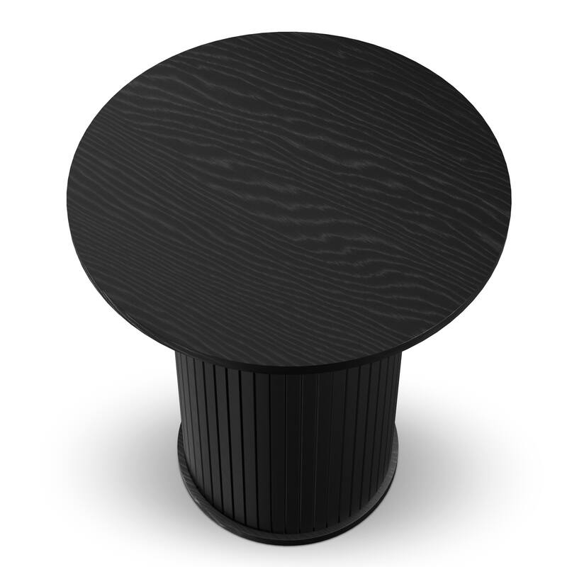 Round Tambour End Table, Mid-Century Modern Small Side Table for Living Room, Bedroom