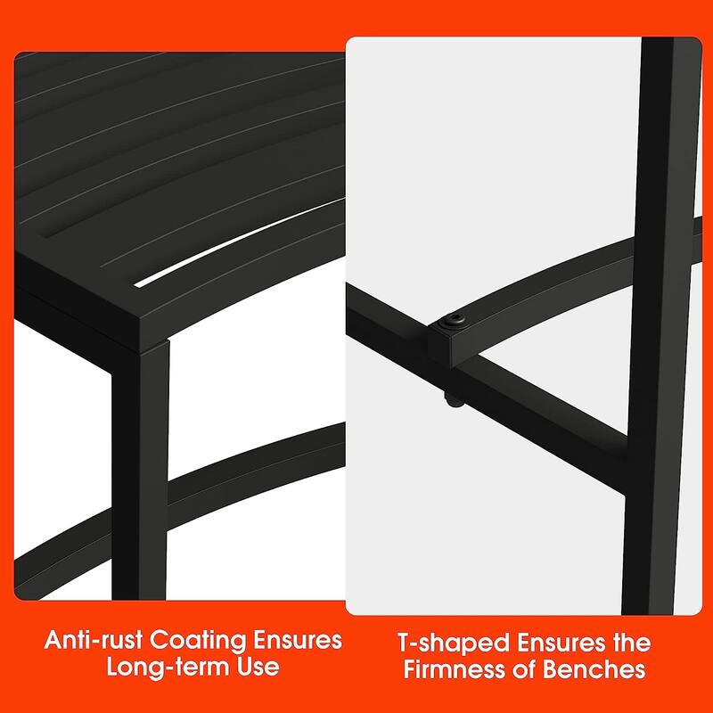 Curved Fire Pit Bench Set of 4,Metal Outside Bench Fire Pit Seating