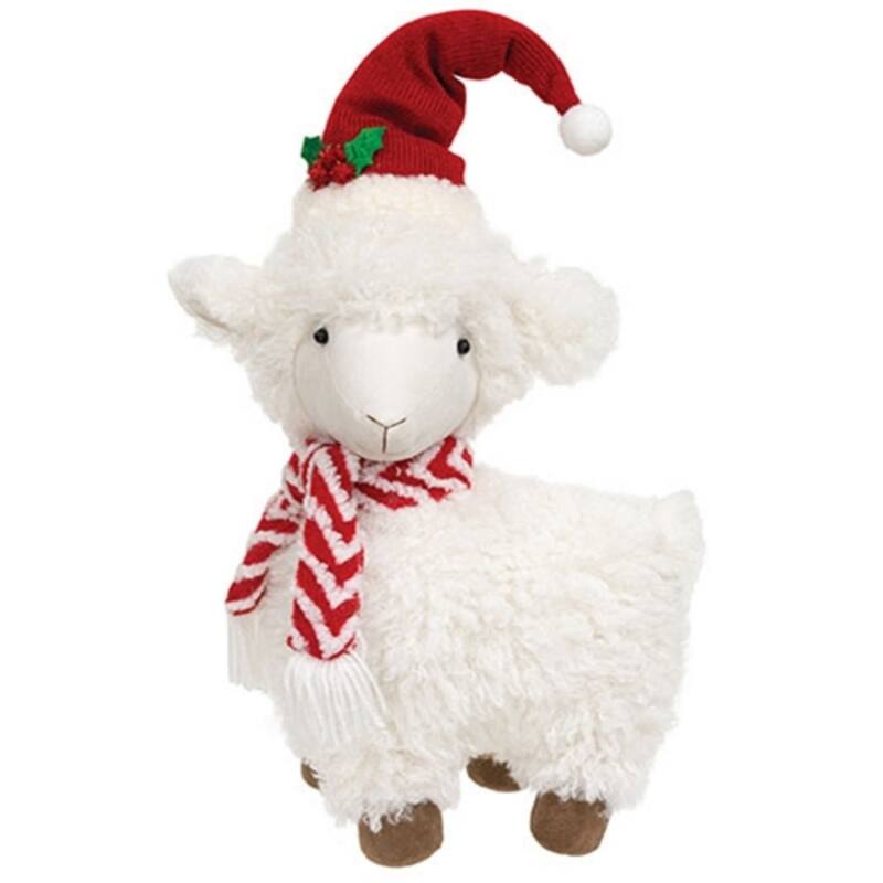Fuzzy Standing Sheep w/ Holly - Multi - Multi