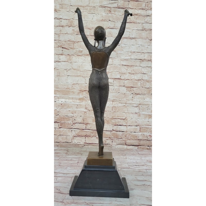 Dourga By Dimitri Chiparus - Art Deco Bronze Dancer Female Figure On Marble Base