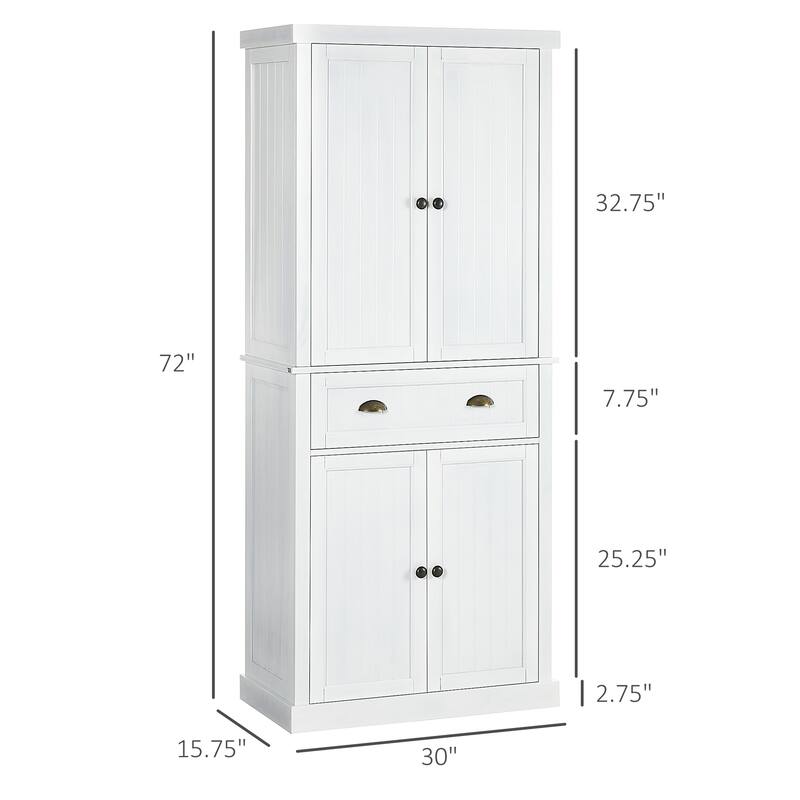 HOMCOM 72" Pinewood Large Kitchen Pantry Storage Cabinet, Freestanding Cabinet with Shelf Adjustability, Soft-Close Mechanism