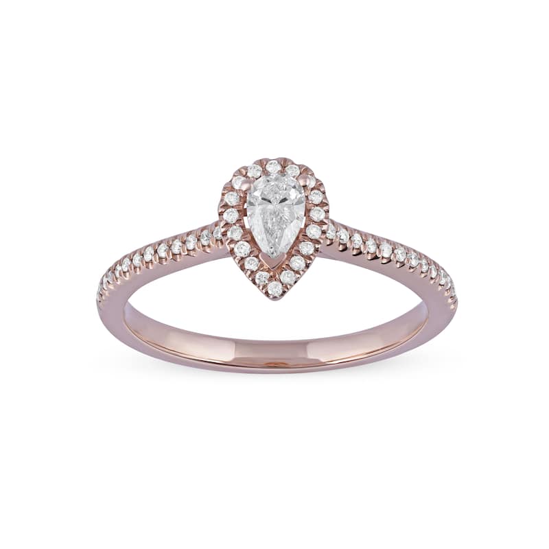 1/3ct TDW Pear Diamond Halo Engagement Ring in 10k Gold for Women - White - 7 - Rose