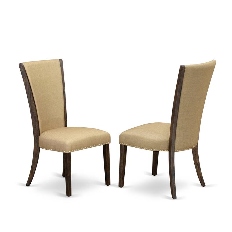 East West Furniture Verona Parson Dining Chairs - Nail head Trim Linen Fabric Chairs, Set of 2(Finish Options)