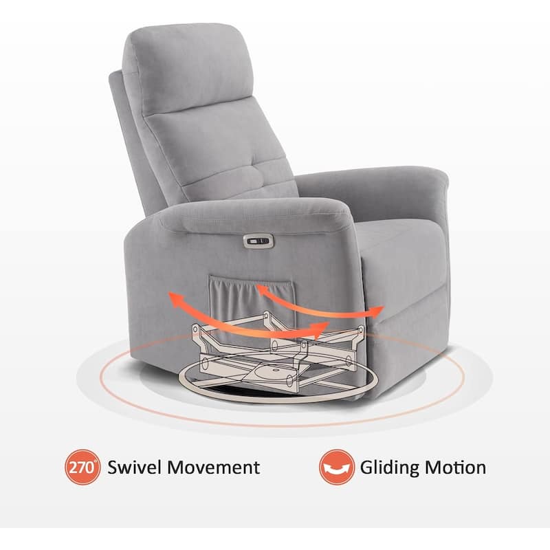 MCombo Modern Fabric Power Recliner, Electric Swivel Glider Rocker Recliner Chair for Nursery with USB Ports, Side Pockets 7763