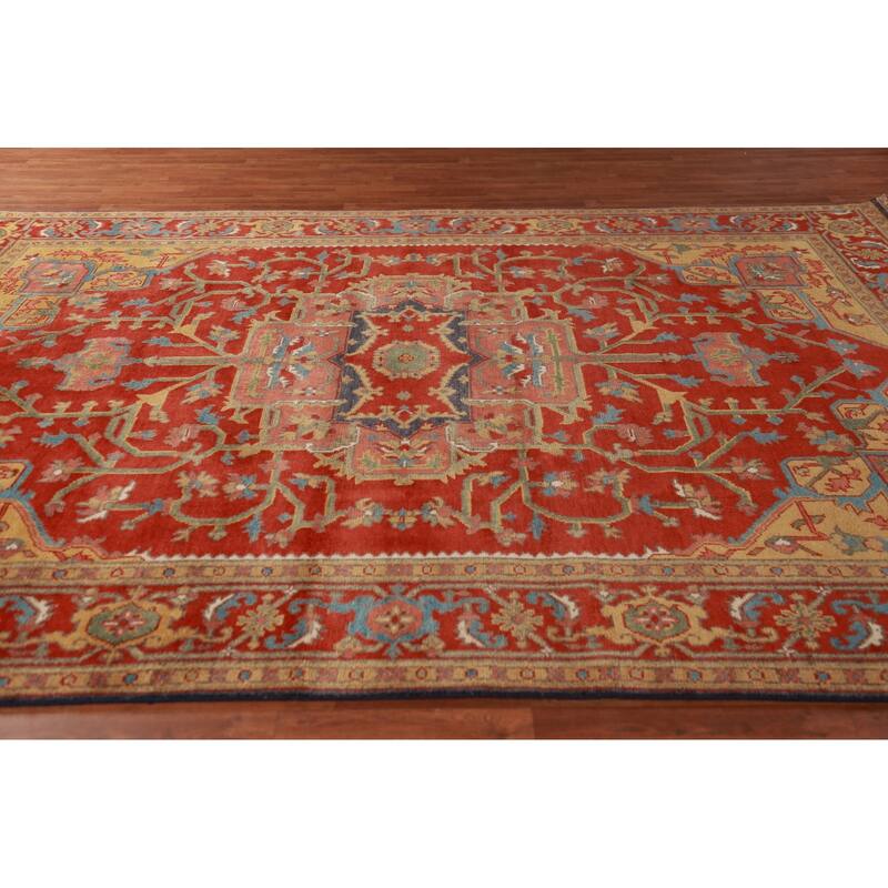 Heriz Serapi Indian Area Rug Hand-Knotted Wool Carpet - 9'0"x 11'10"
