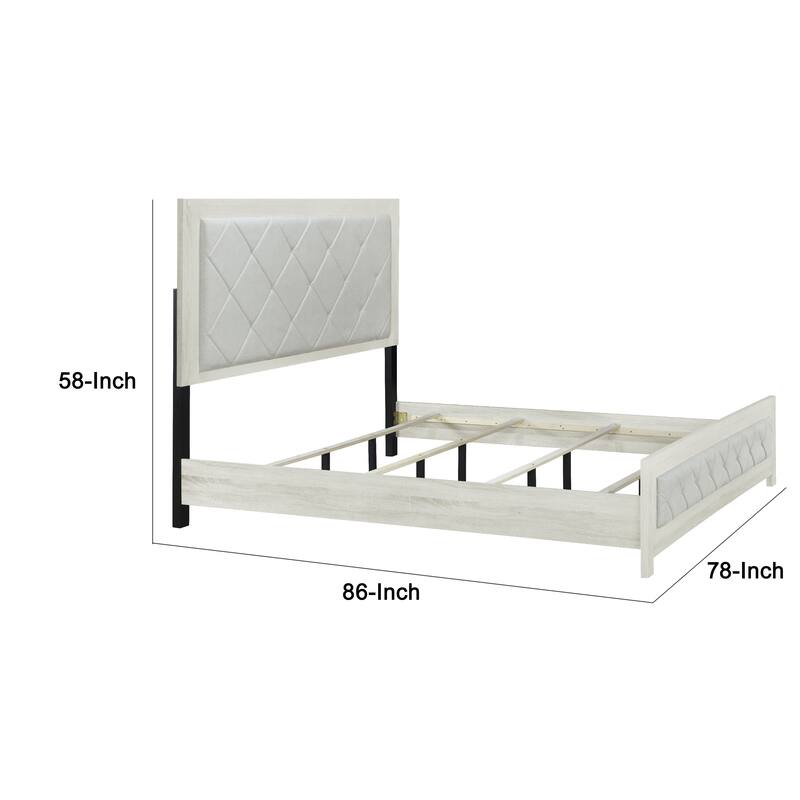 Joho King Size Bed, Luxury Beige Diamond Button Tufted Upholstery