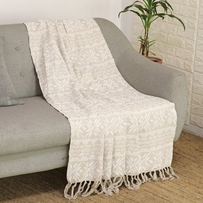 Novica Handmade Champagne Snowflakes Cotton Throw