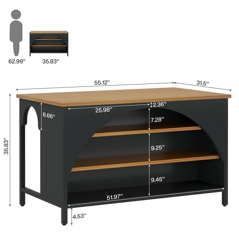 Kitchen Island with Large Countertop and Seating Area - N/A