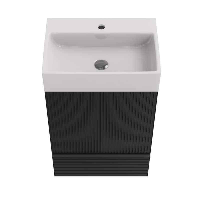 GDFStudio - Leo Modern Striped Bathroom Vanity with Ceramic Sink and Efficient Storage
