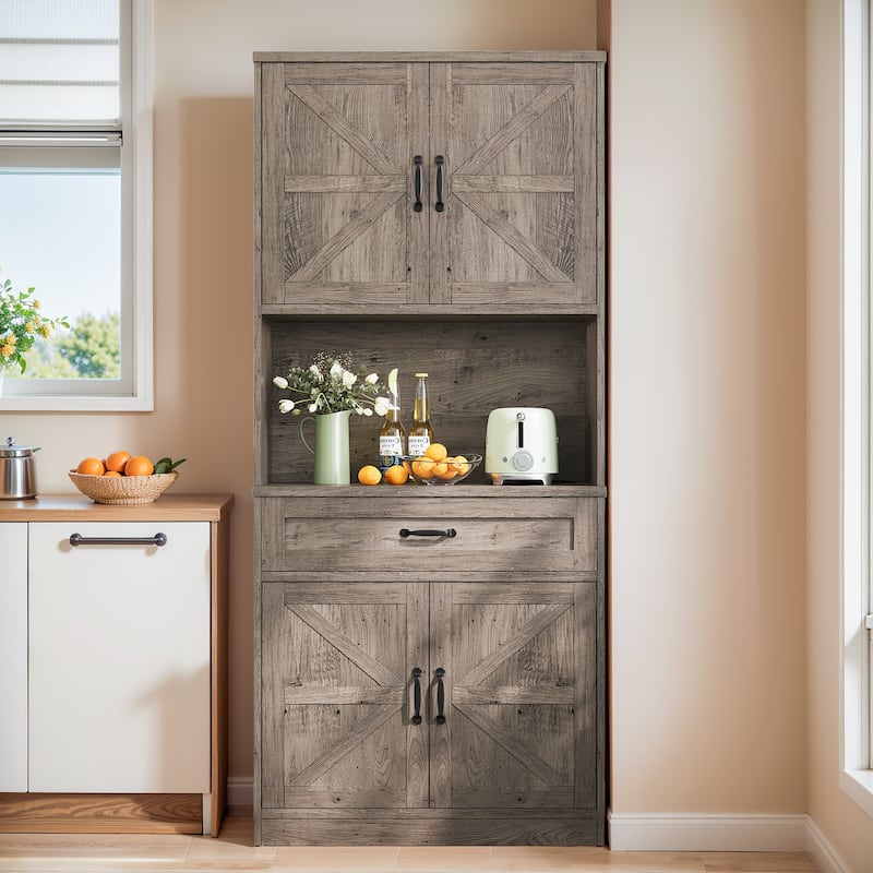 Pocassy Kitchen Pantry Storage Cabinet with 6 Hanging Shelves