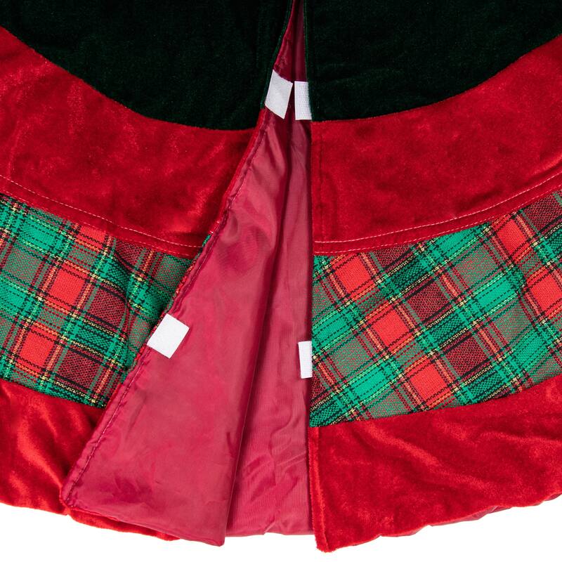 48" Red and Green Plaid Velveteen Christmas Tree Skirt