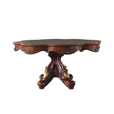 Scalloped Top Dining Table with Scrolled Pedestal Base, Brown